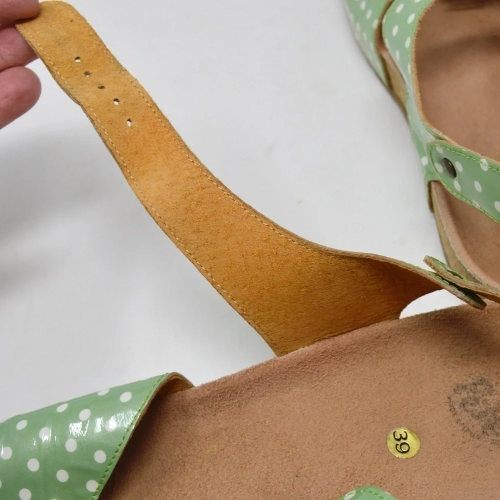 PePe Leather Mint & White Polka Dot Sandals‎ Birkie Style Footbed Size 39 (8.5)